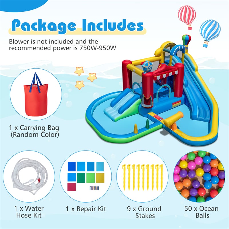 8-in-1 Inflatable Water Slide Park with Splash Pool, Water Cannon & Ball Pit, Wet Dry Combo Bounce House for Kids Backyard Party