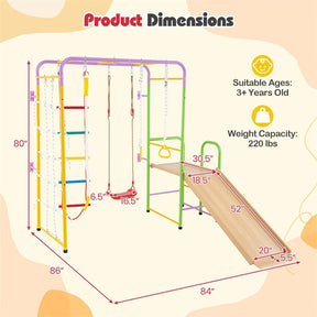 8-in-1 Steel Montessori Climbing Toys, Indoor Playground Jungle Gym with Slide, Swing, Monkey Bars & Climber Ladder for Toddlers 3+ Years