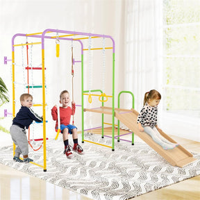 8-in-1 Steel Montessori Climbing Toys, Indoor Playground Jungle Gym with Slide, Swing, Monkey Bars & Climber Ladder for Toddlers 3+ Years
