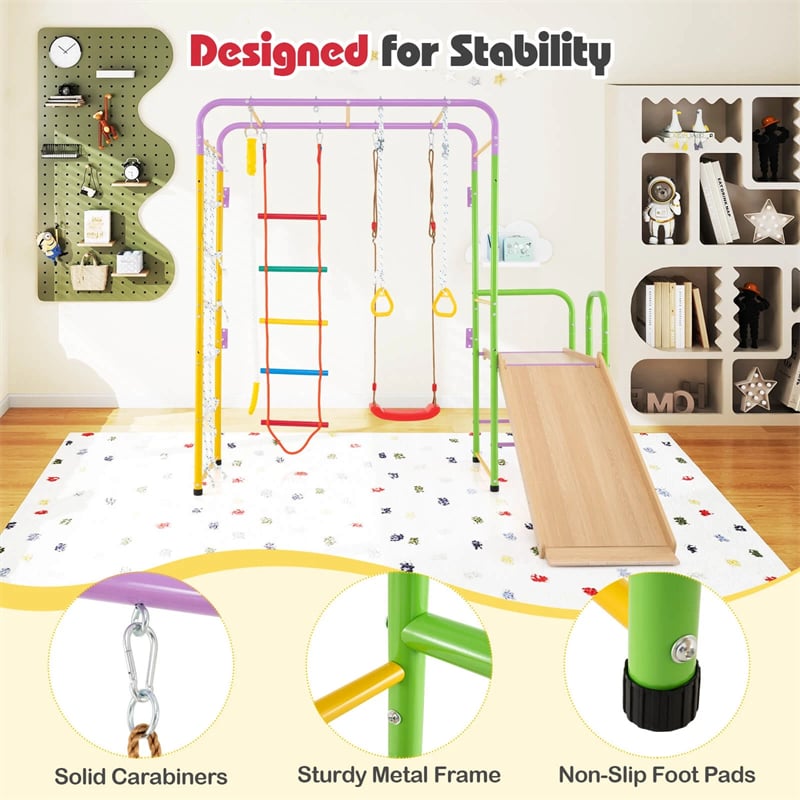 8-in-1 Steel Montessori Climbing Toys, Indoor Playground Jungle Gym with Slide, Swing, Monkey Bars & Climber Ladder for Toddlers 3+ Years