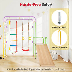 8-in-1 Steel Montessori Climbing Toys, Indoor Playground Jungle Gym with Slide, Swing, Monkey Bars & Climber Ladder for Toddlers 3+ Years