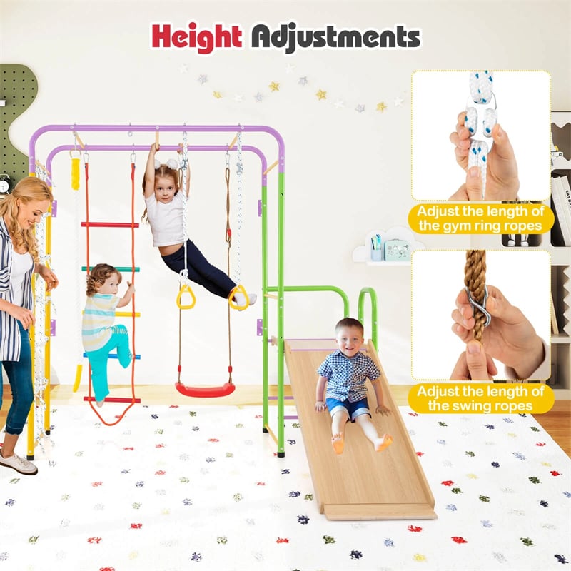 8-in-1 Steel Montessori Climbing Toys, Indoor Playground Jungle Gym with Slide, Swing, Monkey Bars & Climber Ladder for Toddlers 3+ Years