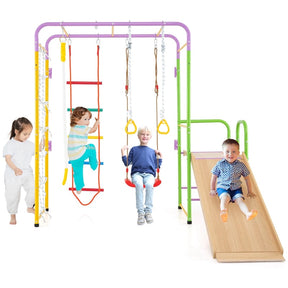 8-in-1 Steel Montessori Climbing Toys, Indoor Playground Jungle Gym with Slide, Swing, Monkey Bars & Climber Ladder for Toddlers 3+ Years
