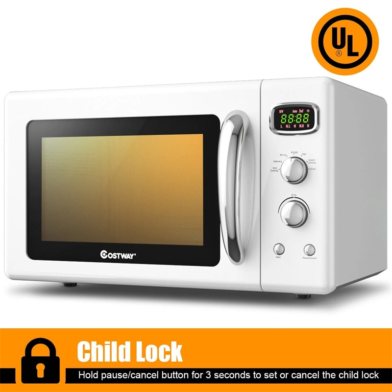 0.9Cu.ft Retro Countertop Microwave Oven 900W with Defrost & Auto Cooking Function, Glass Turntable