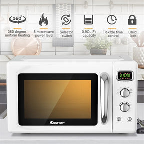 0.9Cu.ft Retro Countertop Microwave Oven 900W with Defrost & Auto Cooking Function, Glass Turntable