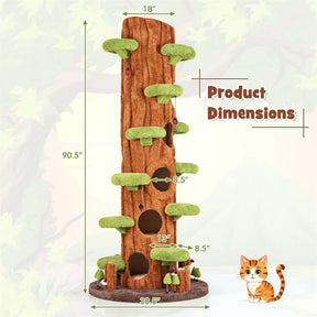 90.5" Tall Multifunctional Cat Tree Tower with 5 Private Condos, Sisal Scratching Panel & Multiple Platforms for Indoor Cats
