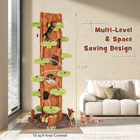 90.5" Tall Multifunctional Cat Tree Tower with 5 Private Condos, Sisal Scratching Panel & Multiple Platforms for Indoor Cats