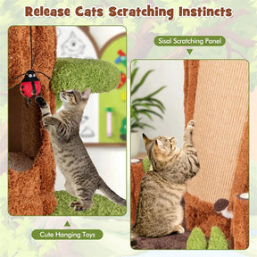90.5" Tall Multifunctional Cat Tree Tower with 5 Private Condos, Sisal Scratching Panel & Multiple Platforms for Indoor Cats