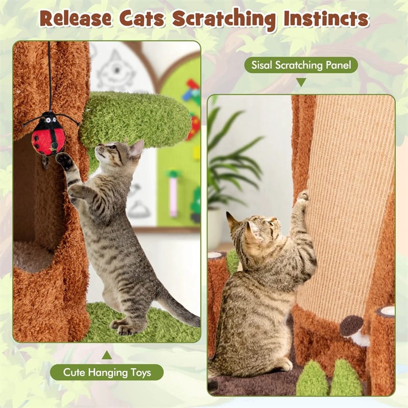 90.5" Tall Multifunctional Cat Tree Tower with 5 Private Condos, Sisal Scratching Panel & Multiple Platforms for Indoor Cats