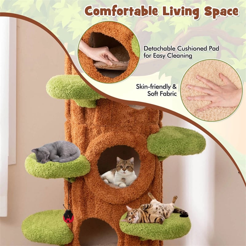 90.5" Tall Multifunctional Cat Tree Tower with 5 Private Condos, Sisal Scratching Panel & Multiple Platforms for Indoor Cats