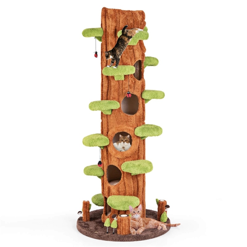 90.5" Tall Multifunctional Cat Tree Tower with 5 Private Condos, Sisal Scratching Panel & Multiple Platforms for Indoor Cats