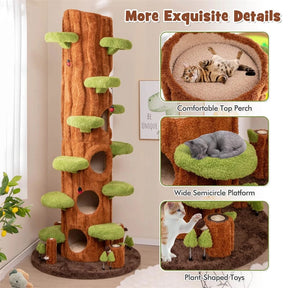 90.5" Tall Multifunctional Cat Tree Tower with 5 Private Condos, Sisal Scratching Panel & Multiple Platforms for Indoor Cats
