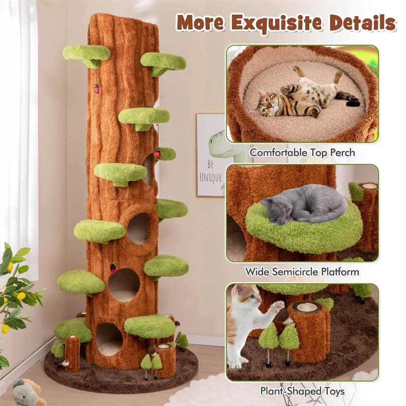 90.5" Tall Multifunctional Cat Tree Tower with 5 Private Condos, Sisal Scratching Panel & Multiple Platforms for Indoor Cats