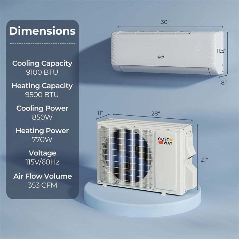 9100 BTU WiFi Mini Split Air Conditioner with Heat Pump, 20.5 SEER2 115V Alexa Inverter Ductless Split AC w/Remote for 450 Sq.Ft Room, Airtural Series