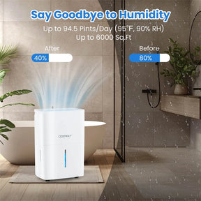 94.5 Pint Energy Star Dehumidifier, 6000 Sq.Ft Portable Dehumidifier with 24H Timer, LED Display & Auto Defrost for Basement, Home, Garage, Office