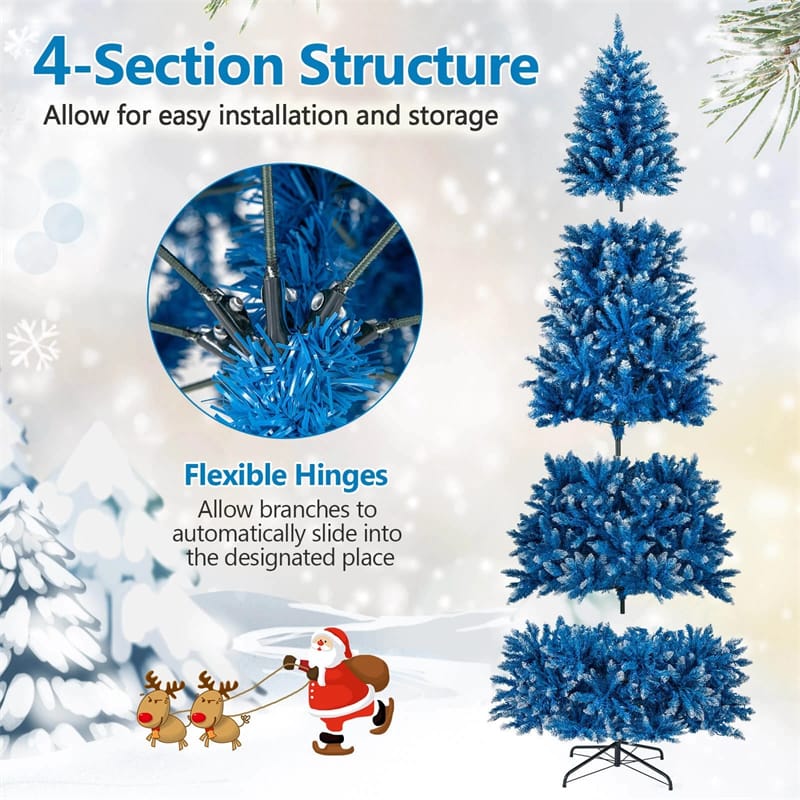 6/7/8/9 FT Pre-Lit Christmas Tree, Blue Hinged Xmas Tree with Frosted PVC Tips, Warm White LED Lights, 8 Modes & Folding Stand for Holiday Decor