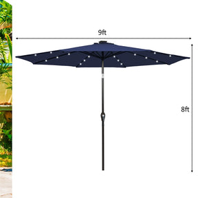 9FT Tilt Outdoor Patio Umbrella with 18 Solar LED Lights & Crank, Table Umbrella for Pool Deck Backyard
