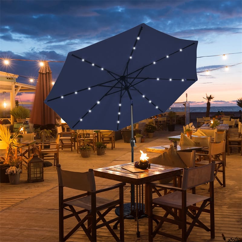 9FT Tilt Outdoor Patio Umbrella with 18 Solar LED Lights & Crank, Table Umbrella for Pool Deck Backyard