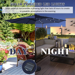 9FT Tilt Outdoor Patio Umbrella with 18 Solar LED Lights & Crank, Table Umbrella for Pool Deck Backyard