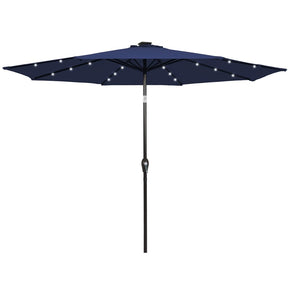 9FT Tilt Outdoor Patio Umbrella with 18 Solar LED Lights & Crank, Table Umbrella for Pool Deck Backyard