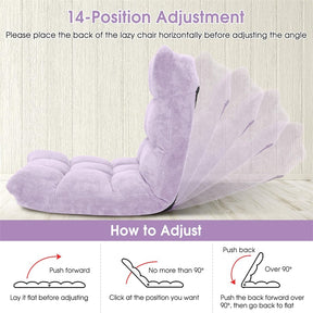 Memory Foam Floor Chair, 14-Position Adjustable Folding Gaming Sofa Chair with Back Support, Chaise Lounge Sleeper Bed Couch Recliner