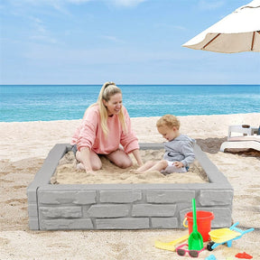 47"x 47" HDPE Kids Sandbox with Oxford Cover & Bottom Liner, Weather Resistant Outdoor Sand Pit for Backyard Lawn Garden Beach