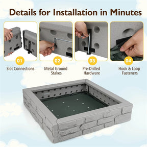 47"x 47" HDPE Kids Sandbox with Oxford Cover & Bottom Liner, Weather Resistant Outdoor Sand Pit for Backyard Lawn Garden Beach
