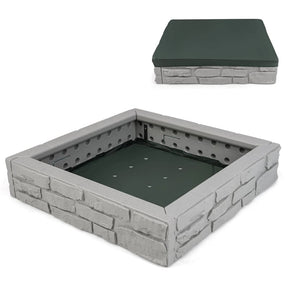 47"x 47" HDPE Kids Sandbox with Oxford Cover & Bottom Liner, Weather Resistant Outdoor Sand Pit for Backyard Lawn Garden Beach