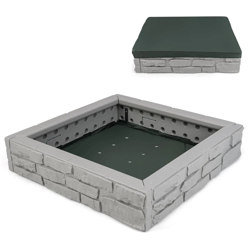 47"x 47" HDPE Kids Sandbox with Oxford Cover & Bottom Liner, Weather Resistant Outdoor Sand Pit for Backyard Lawn Garden Beach