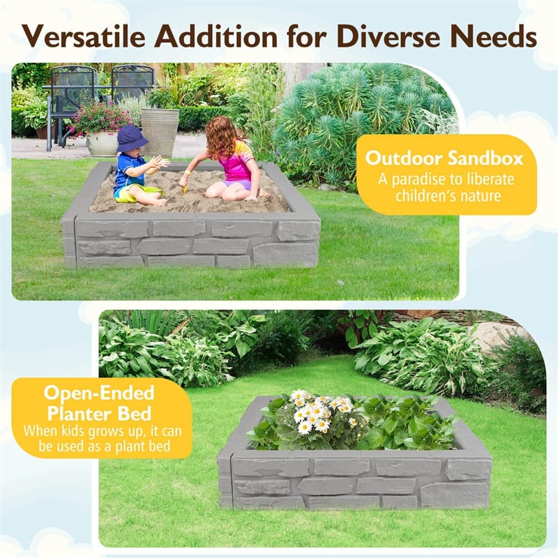 47"x 47" HDPE Kids Sandbox with Oxford Cover & Bottom Liner, Weather Resistant Outdoor Sand Pit for Backyard Lawn Garden Beach