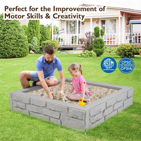 47"x 47" HDPE Kids Sandbox with Oxford Cover & Bottom Liner, Weather Resistant Outdoor Sand Pit for Backyard Lawn Garden Beach