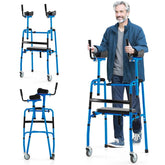 Aluminum Standard Folding Walker, 450LB All-Terrain Stand-Assist Walker with Seat, 5" Wheels & Adjustable Armrests, Lightweight for Seniors
