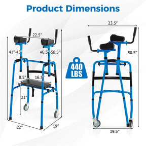 Aluminum Standard Folding Walker, 450LB All-Terrain Stand-Assist Walker with Seat, 5" Wheels & Adjustable Armrests, Lightweight for Seniors