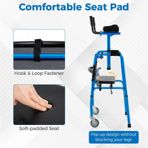 Aluminum Standard Folding Walker, 450LB All-Terrain Stand-Assist Walker with Seat, 5" Wheels & Adjustable Armrests, Lightweight for Seniors