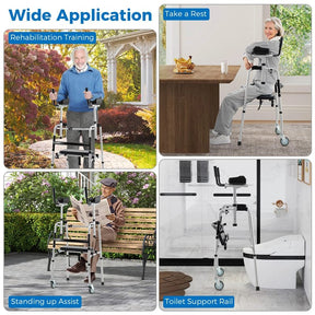 Aluminum Standard Folding Walker, 450LB All-Terrain Stand-Assist Walker with Seat, 5" Wheels & Adjustable Armrests, Lightweight for Seniors