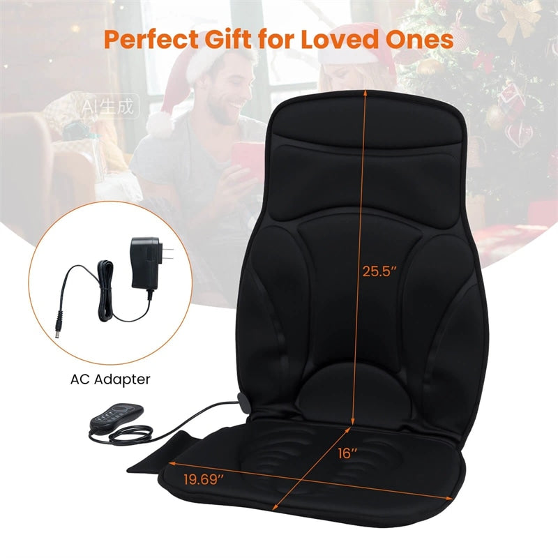 10 Vibration Motors Back Massager Seat Cushion with Heat, Electric Massage Chair Pad with 5 Modes, 3 Speeds & Timer for Pain Relief, Home Office