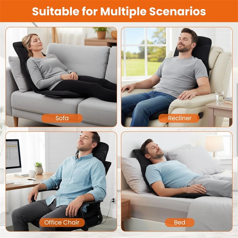 10 Vibration Motors Back Massager Seat Cushion with Heat, Electric Massage Chair Pad with 5 Modes, 3 Speeds & Timer for Pain Relief, Home Office