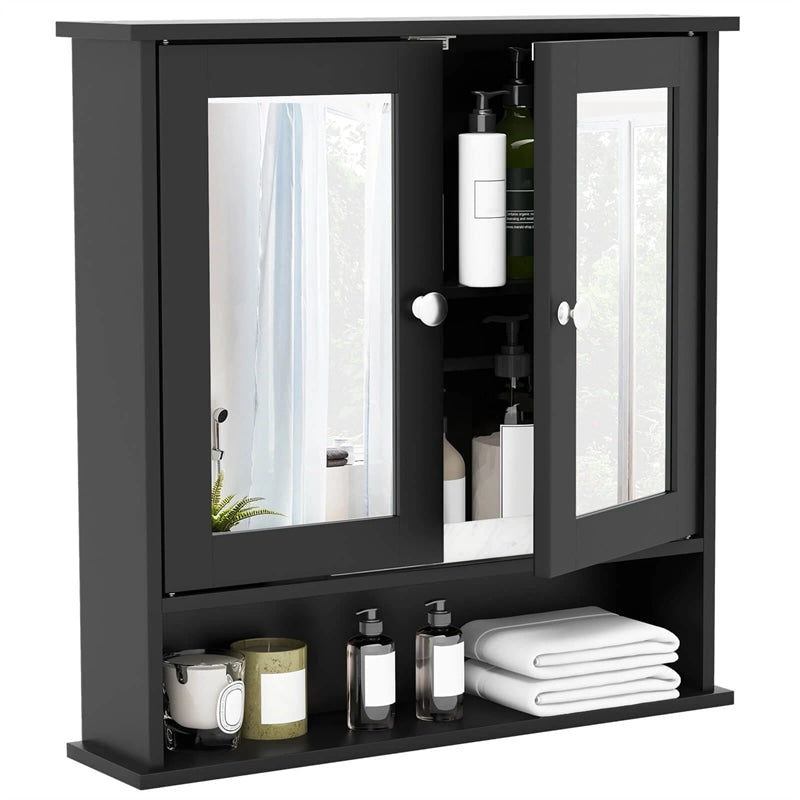 Mirrored Bathroom Storage Cabinet Organizer, Wall Mounted Medicine Cabinet w/Double Mirror Doors & Adjustable Shelf
