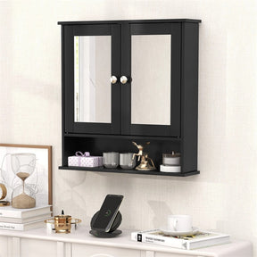 Mirrored Bathroom Storage Cabinet Organizer, Wall Mounted Medicine Cabinet w/Double Mirror Doors & Adjustable Shelf