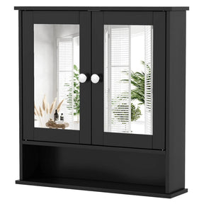 Mirrored Bathroom Storage Cabinet Organizer, Wall Mounted Medicine Cabinet w/Double Mirror Doors & Adjustable Shelf