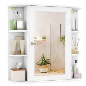 Bathroom Medicine Cabinet with Mirror, Space Saving Wall Mounted Storage Organizer with Mirrored Door, 4 Internal Shelves & 6 Open Side Shelves