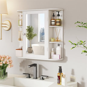 Bathroom Medicine Cabinet with Mirror, Space Saving Wall Mounted Storage Organizer with Mirrored Door, 4 Internal Shelves & 6 Open Side Shelves