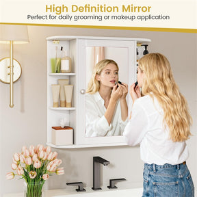 Bathroom Medicine Cabinet with Mirror, Space Saving Wall Mounted Storage Organizer with Mirrored Door, 4 Internal Shelves & 6 Open Side Shelves