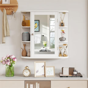 Bathroom Medicine Cabinet with Mirror, Space Saving Wall Mounted Storage Organizer with Mirrored Door, 4 Internal Shelves & 6 Open Side Shelves
