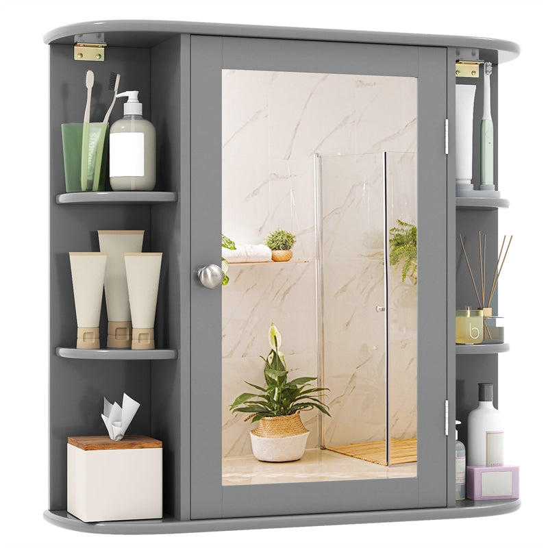 Bathroom Medicine Cabinet with Mirror, Space Saving Wall Mounted Storage Organizer with Mirrored Door, 4 Internal Shelves & 6 Open Side Shelves
