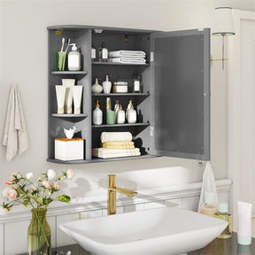 Bathroom Medicine Cabinet with Mirror, Space Saving Wall Mounted Storage Organizer with Mirrored Door, 4 Internal Shelves & 6 Open Side Shelves