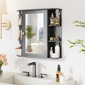 Bathroom Medicine Cabinet with Mirror, Space Saving Wall Mounted Storage Organizer with Mirrored Door, 4 Internal Shelves & 6 Open Side Shelves