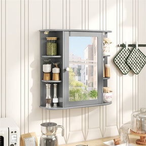 Bathroom Medicine Cabinet with Mirror, Space Saving Wall Mounted Storage Organizer with Mirrored Door, 4 Internal Shelves & 6 Open Side Shelves