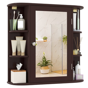 Bathroom Medicine Cabinet with Mirror, Space Saving Wall Mounted Storage Organizer with Mirrored Door, 4 Internal Shelves & 6 Open Side Shelves
