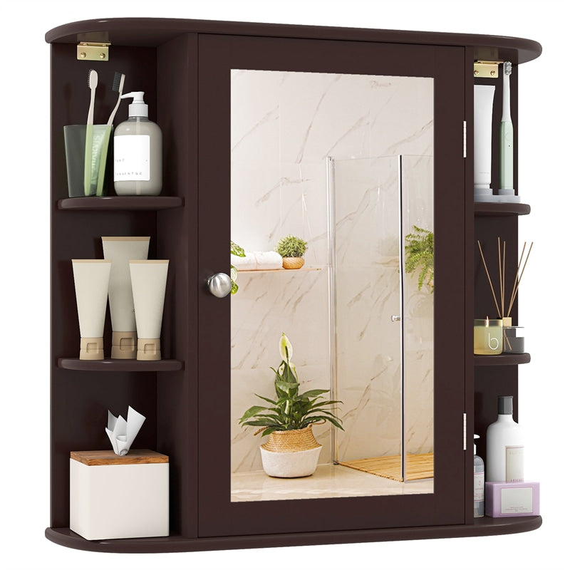 Bathroom Medicine Cabinet with Mirror, Space Saving Wall Mounted Storage Organizer with Mirrored Door, 4 Internal Shelves & 6 Open Side Shelves